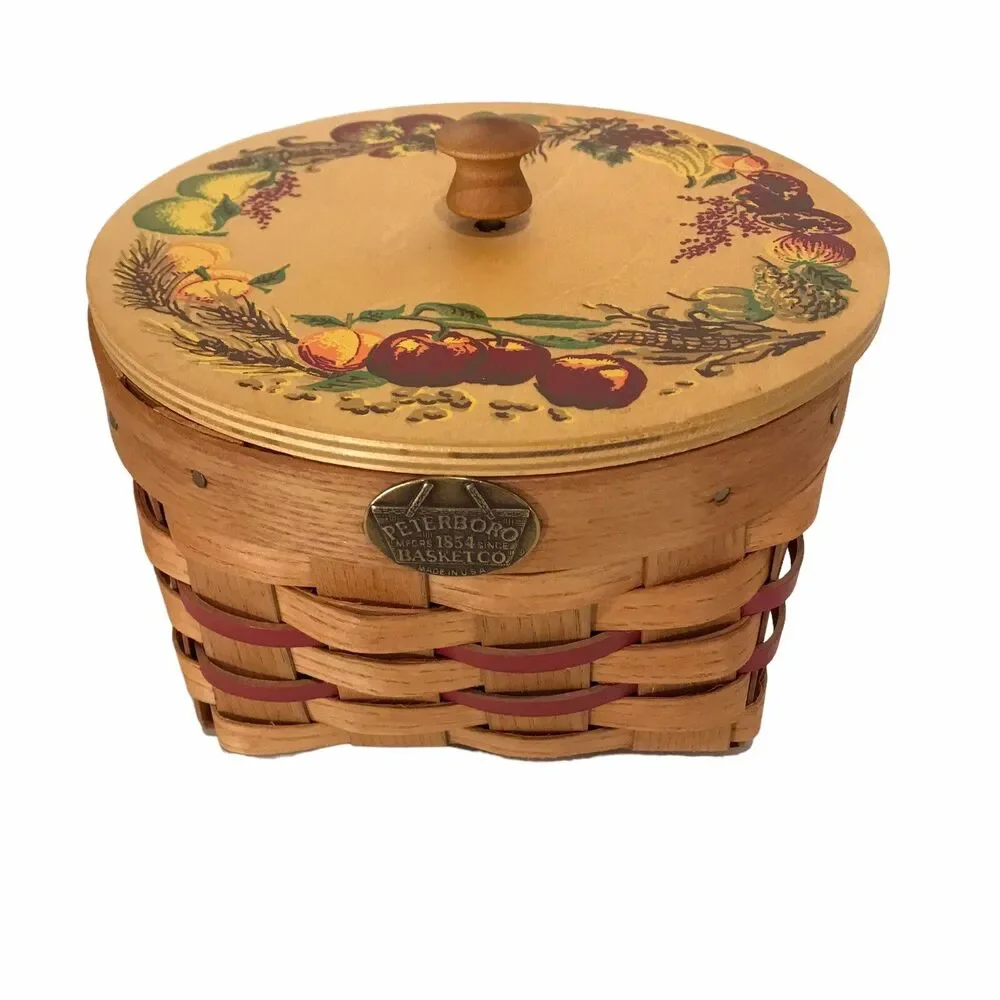 Vintage Peterboro Basket Co. Music Box Apples Country Rustic Primitive Kitchen